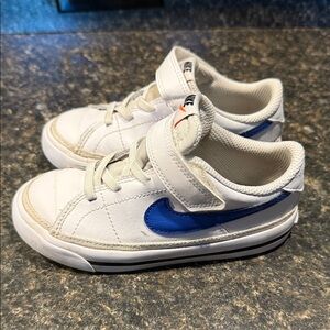 Nike Kids White Sneakers with Blue Swoosh